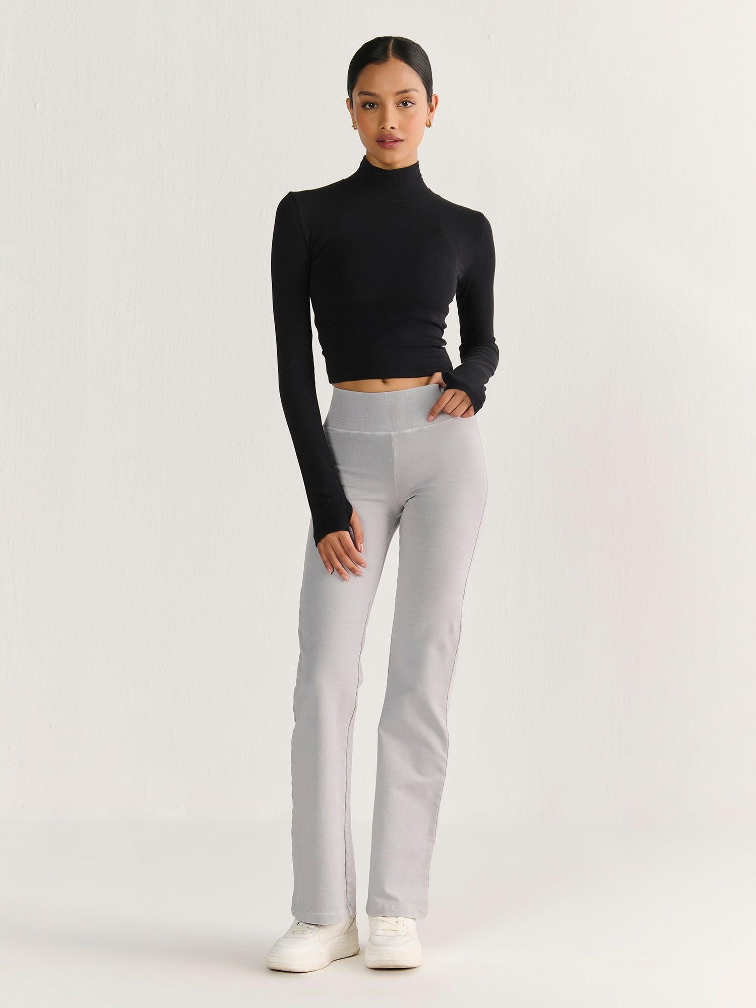 High Neck Long Sleeve Crop | Black - product media