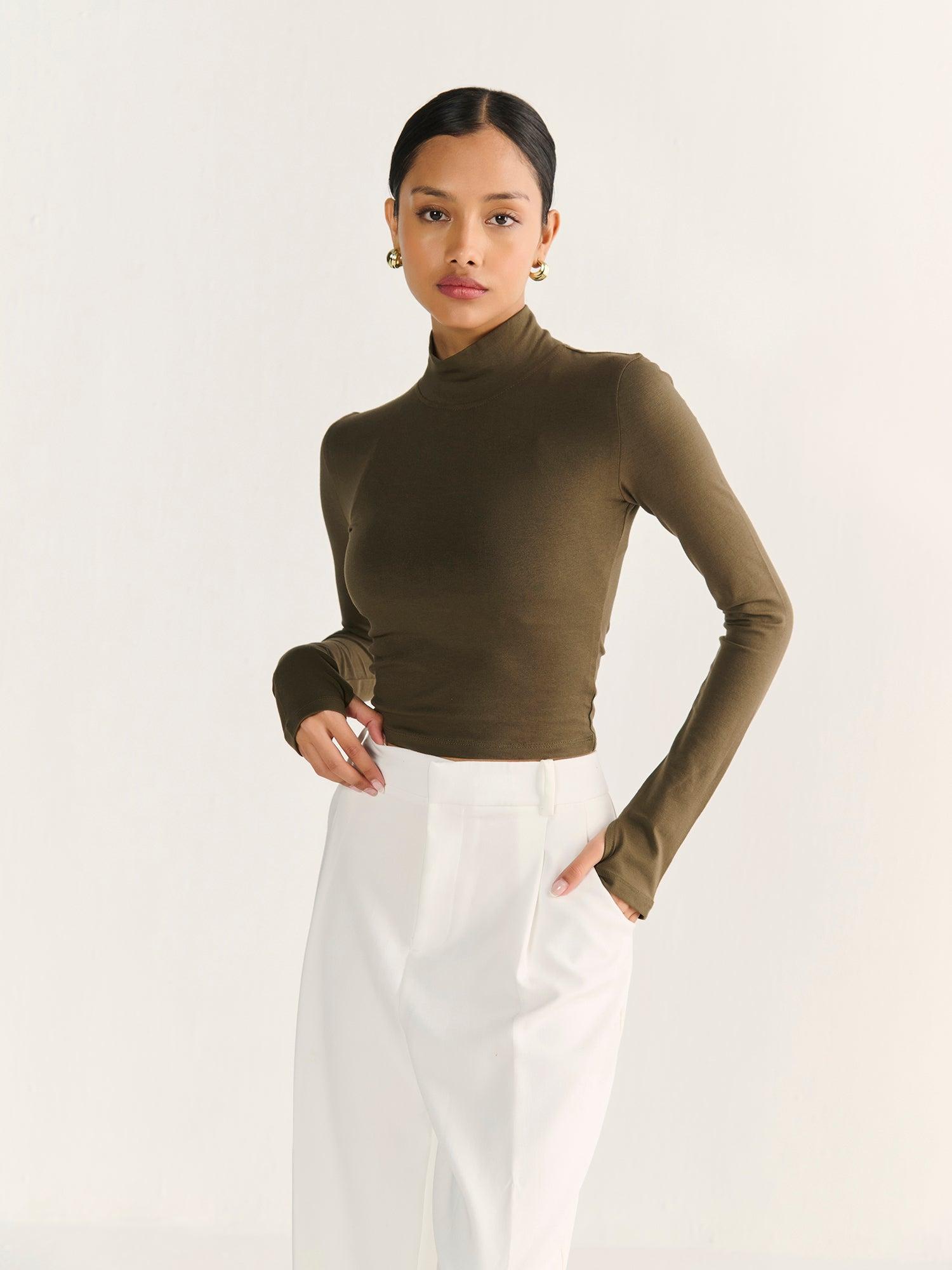 High Neck Long Sleeve Crop - product media