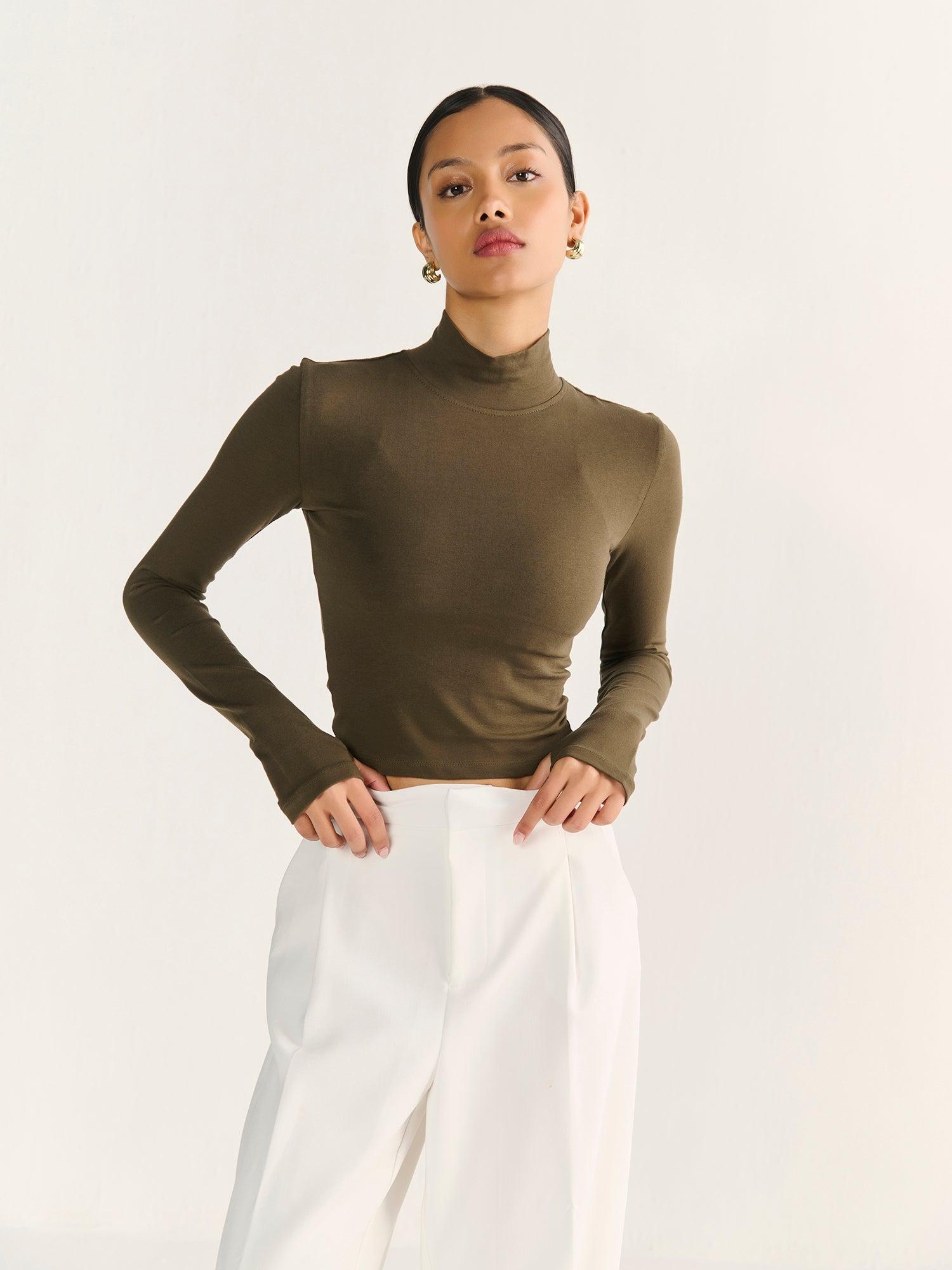 High Neck Long Sleeve Crop - product media